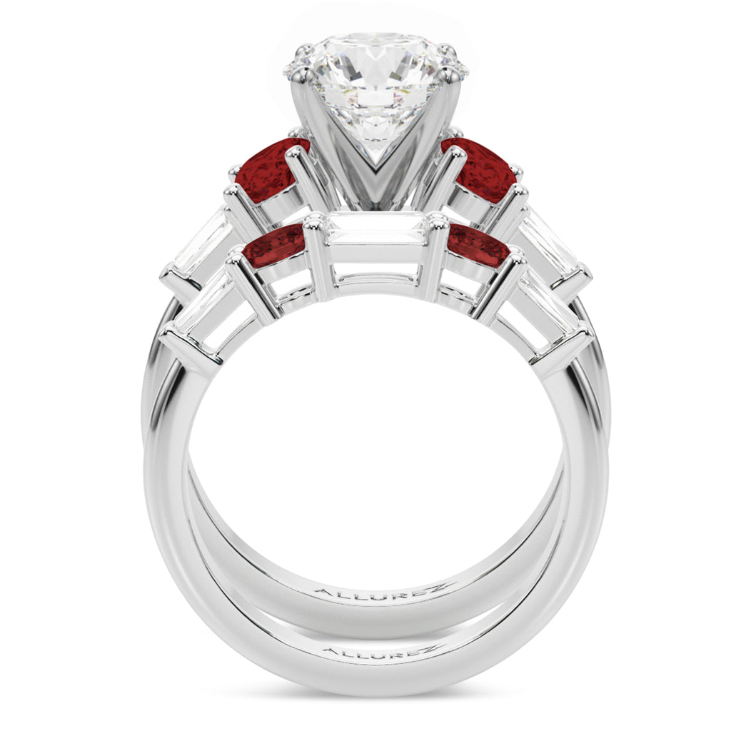 Round Lab Diamond & Oval Garnet Bridal Set 18K White Gold (4.97ct)