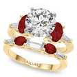 Round Lab Diamond & Oval Garnet Bridal Set 18K Yellow Gold (4.97ct)