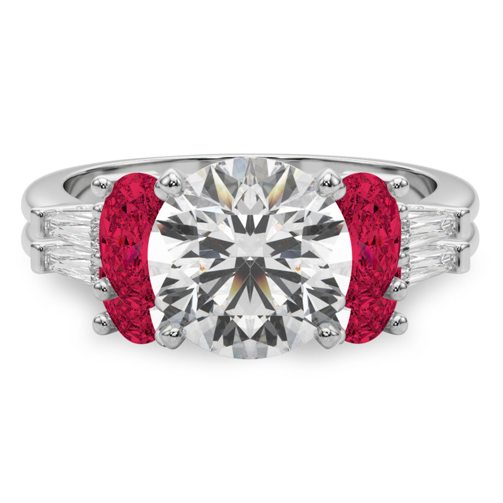 Round Lab Grown Diamond & Oval Ruby Bridal Set 14K White Gold (5.09ct)