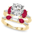 Round Lab Diamond & Oval Ruby Bridal Set 14K Yellow Gold (5.09ct)