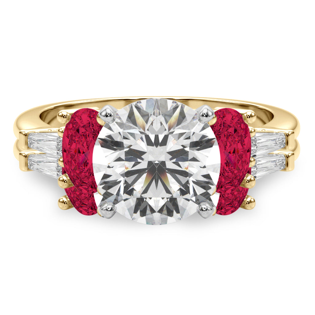 Round Lab Diamond & Oval Ruby Bridal Set 14K Yellow Gold (5.09ct)
