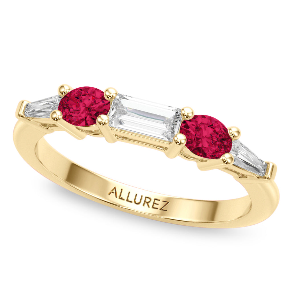 Round Lab Diamond & Oval Ruby Bridal Set 14K Yellow Gold (5.09ct)