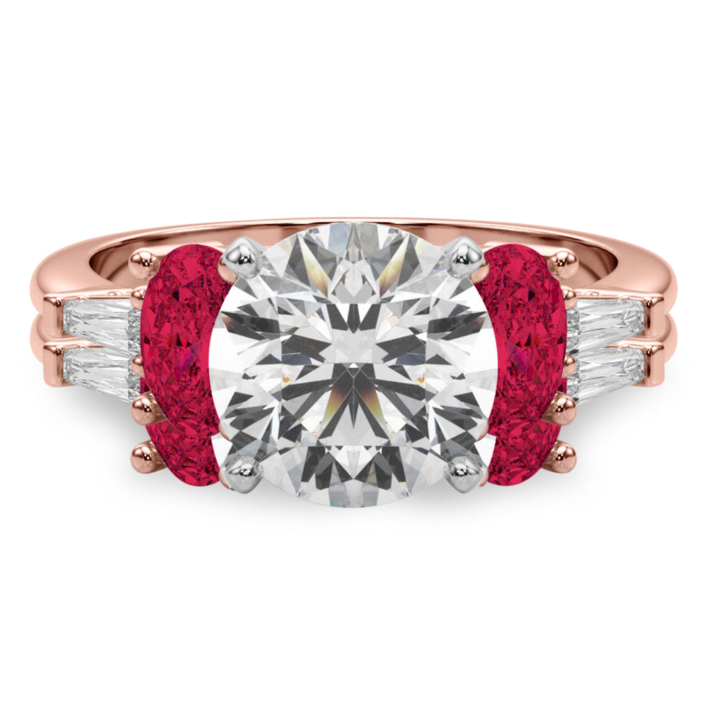 Round Lab Diamond & Oval Ruby Bridal Set 18K Rose Gold (5.09ct)