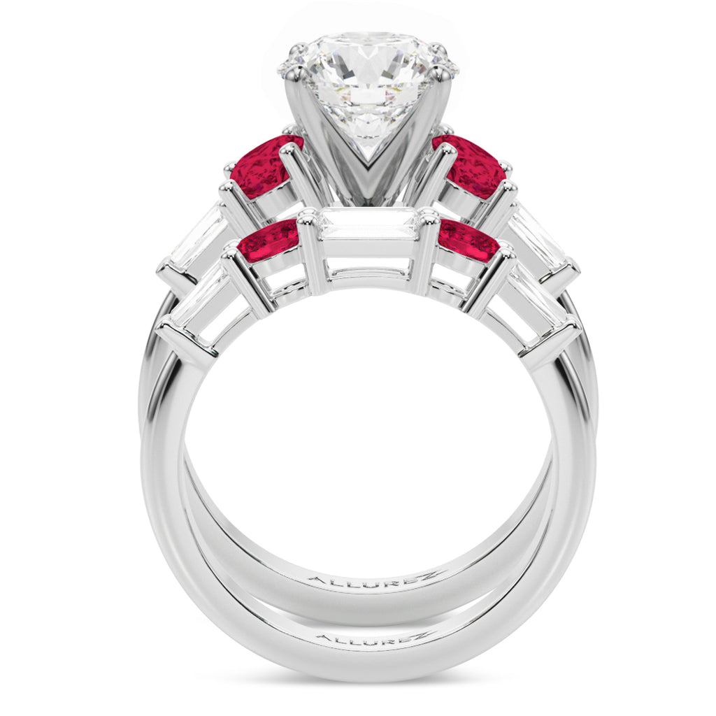 Round Lab Diamond & Oval Ruby Bridal Set in Platinum (5.09ct)