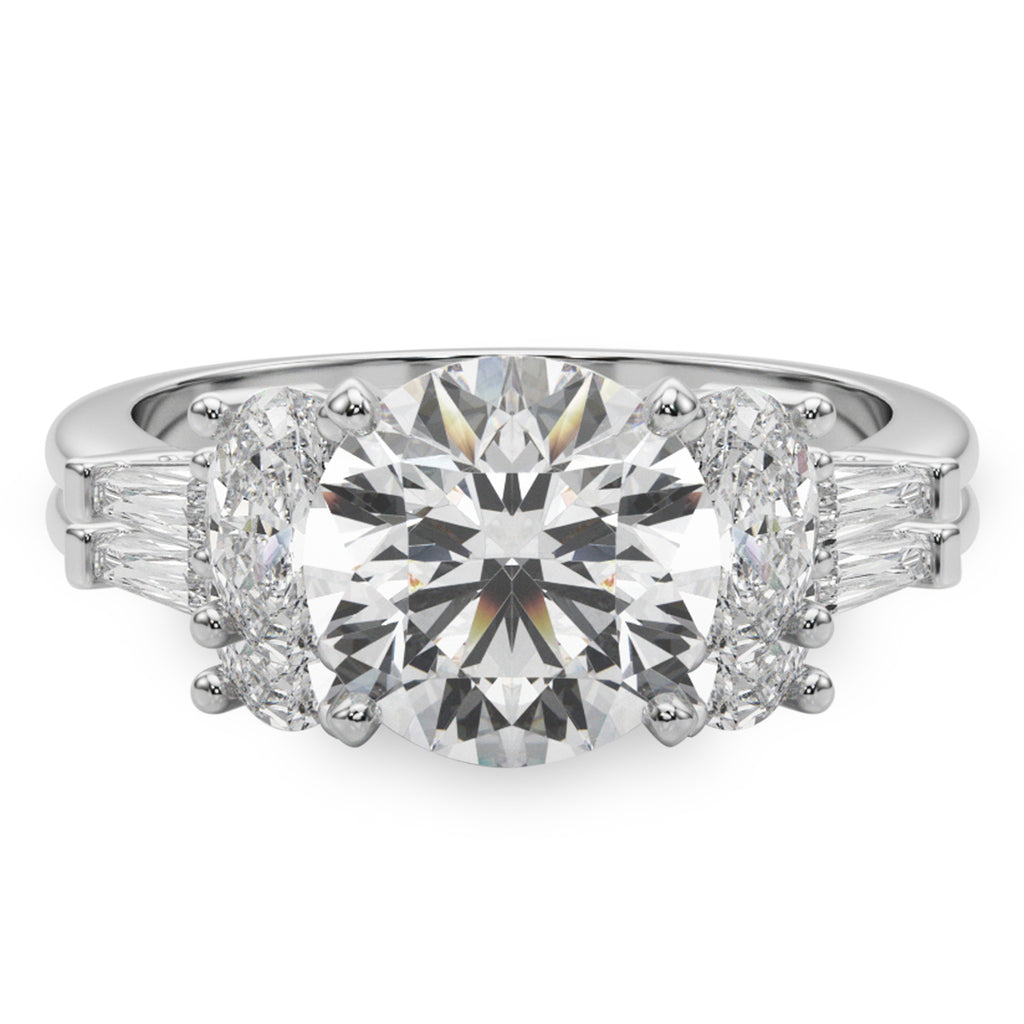 Round Moissanite Diamond Engagement Ring Bridal Set 14K White Gold (4.93ct)