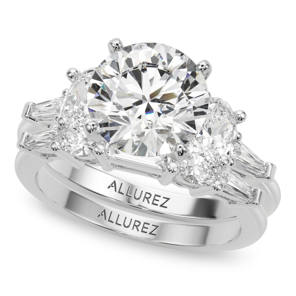 Round Moissanite Diamond Engagement Ring Bridal Set 18K White Gold (4.93ct)