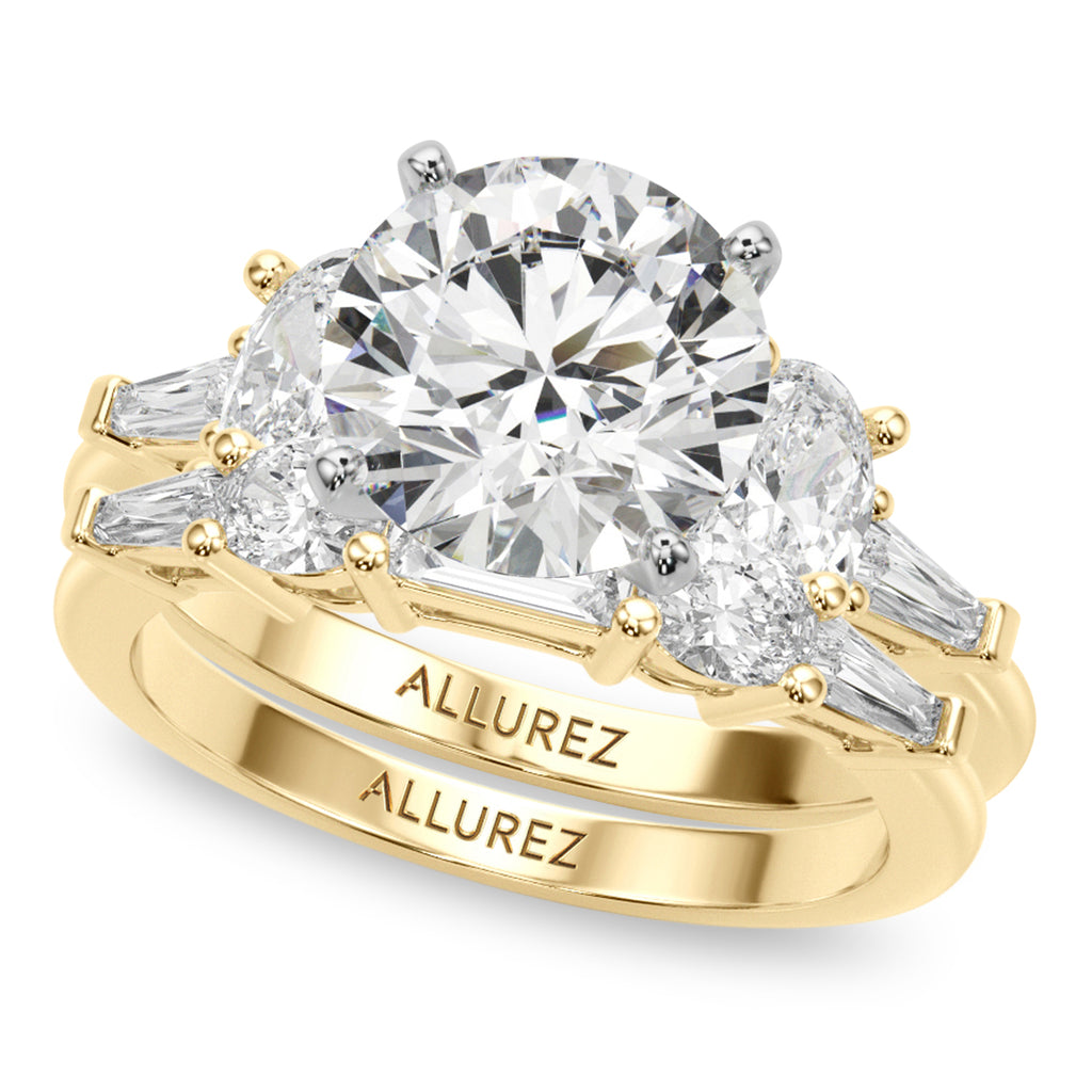 Round Moissanite Diamond Engagement Ring Bridal Set 18K Yellow Gold (4.93ct)