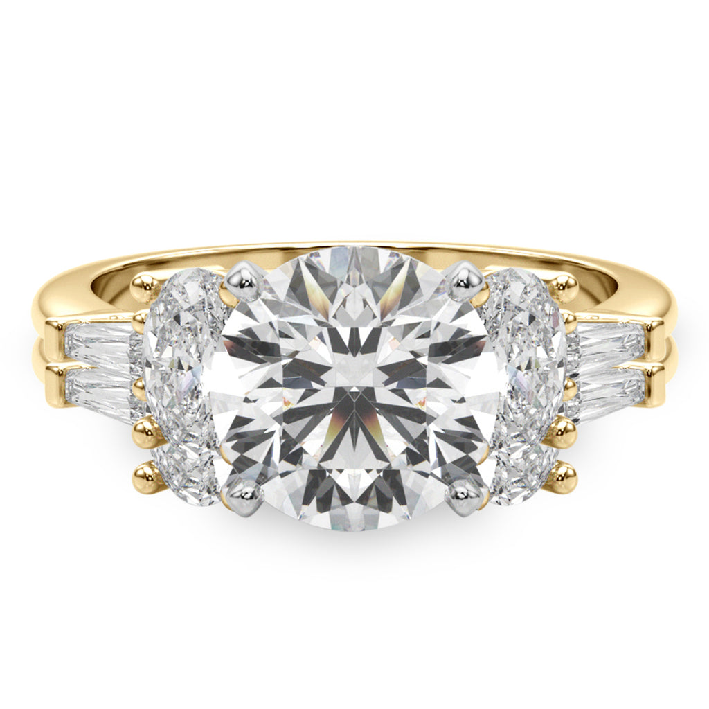 Round Moissanite Diamond Engagement Ring Bridal Set 18K Yellow Gold (4.93ct)