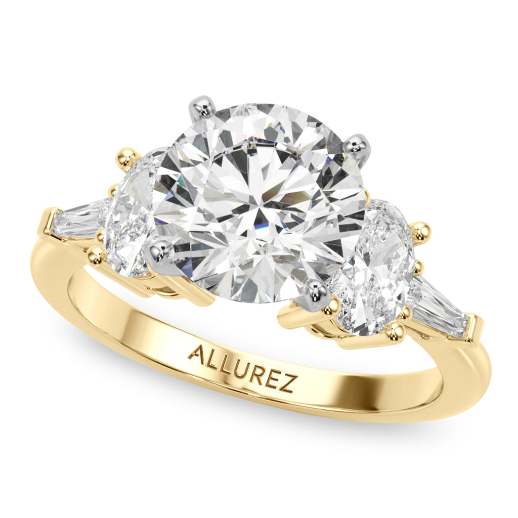 Round Moissanite Diamond Engagement Ring Bridal Set 18K Yellow Gold (4.93ct)