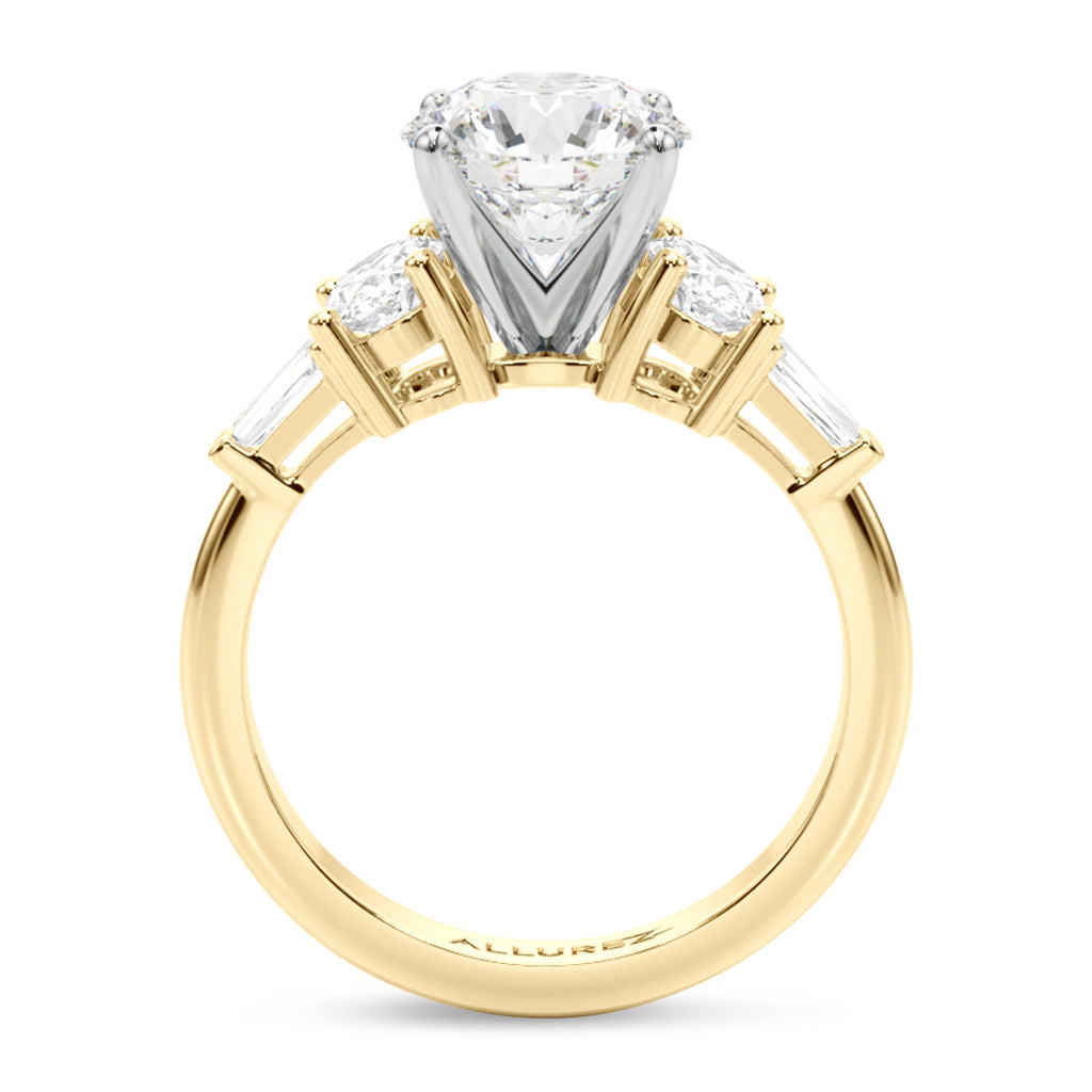 Round Moissanite Diamond Engagement Ring Bridal Set 18K Yellow Gold (4.93ct)