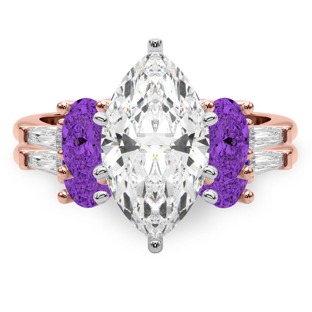 Marquise Lab Diamond & Oval Amethyst Bridal Set 14K Rose Gold (4.65ct)
