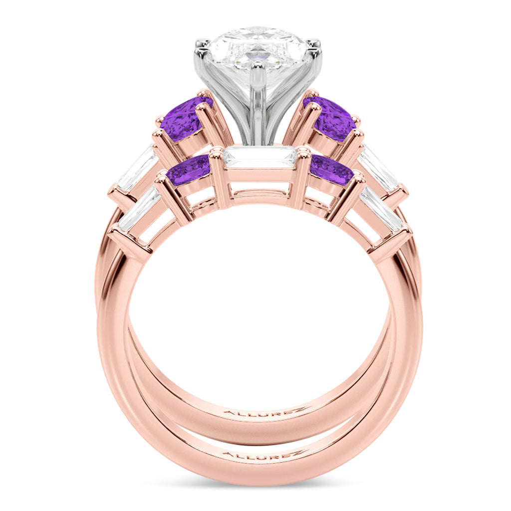 Marquise Lab Diamond & Oval Amethyst Bridal Set 18K Rose Gold (4.65ct)