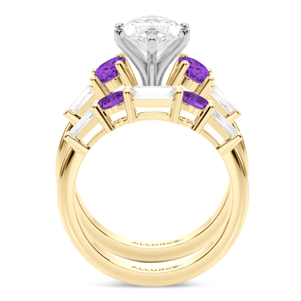 Marquise Lab Diamond & Oval Amethyst Bridal Set 18K Yellow Gold (4.65ct)