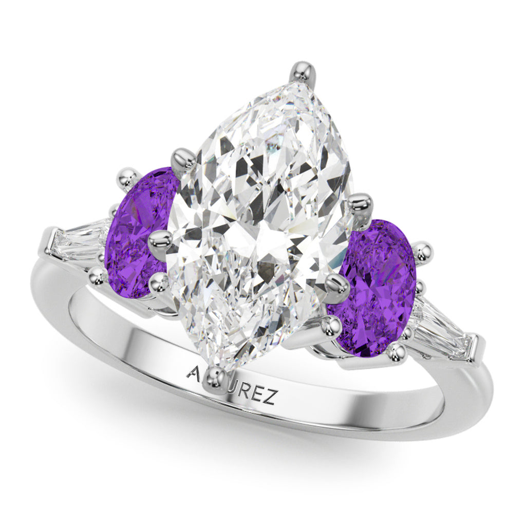 Marquise Lab Diamond & Oval Amethyst Bridal Set in Palladium (4.65ct)