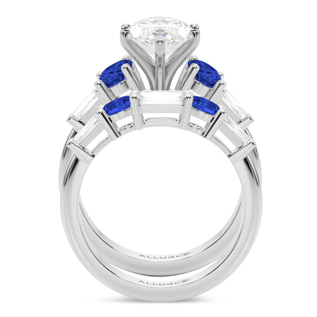 Marquise Lab Grown Diamond & Oval Blue Sapphire Bridal Set 14K White Gold (5.17ct)