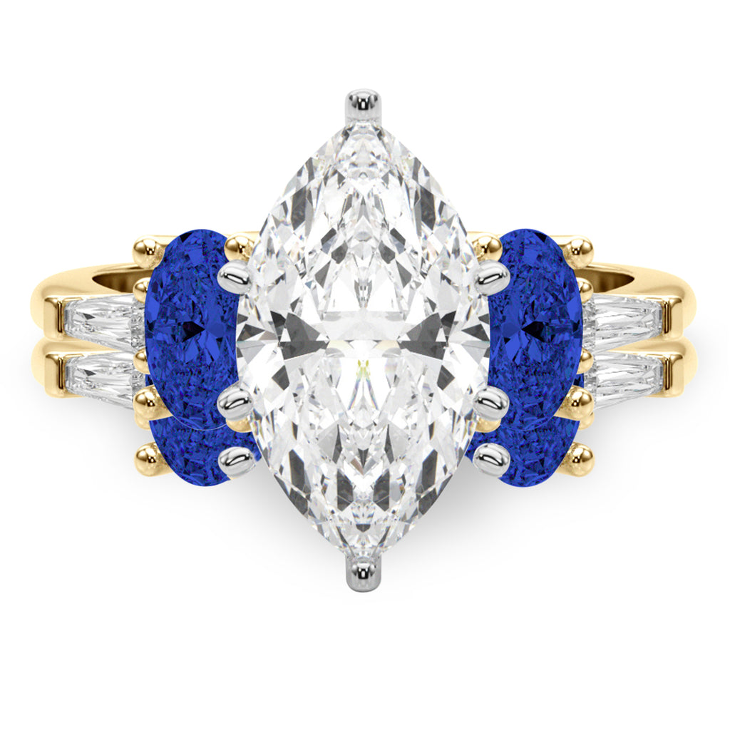 Marquise Lab Diamond & Oval Blue Sapphire Bridal Set 14K Yellow Gold (5.17ct)