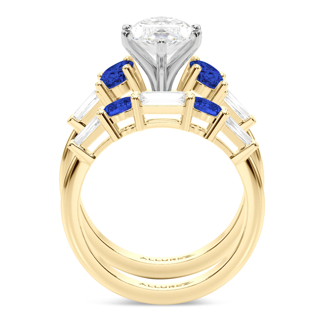 Marquise Lab Diamond & Oval Blue Sapphire Bridal Set 14K Yellow Gold (5.17ct)
