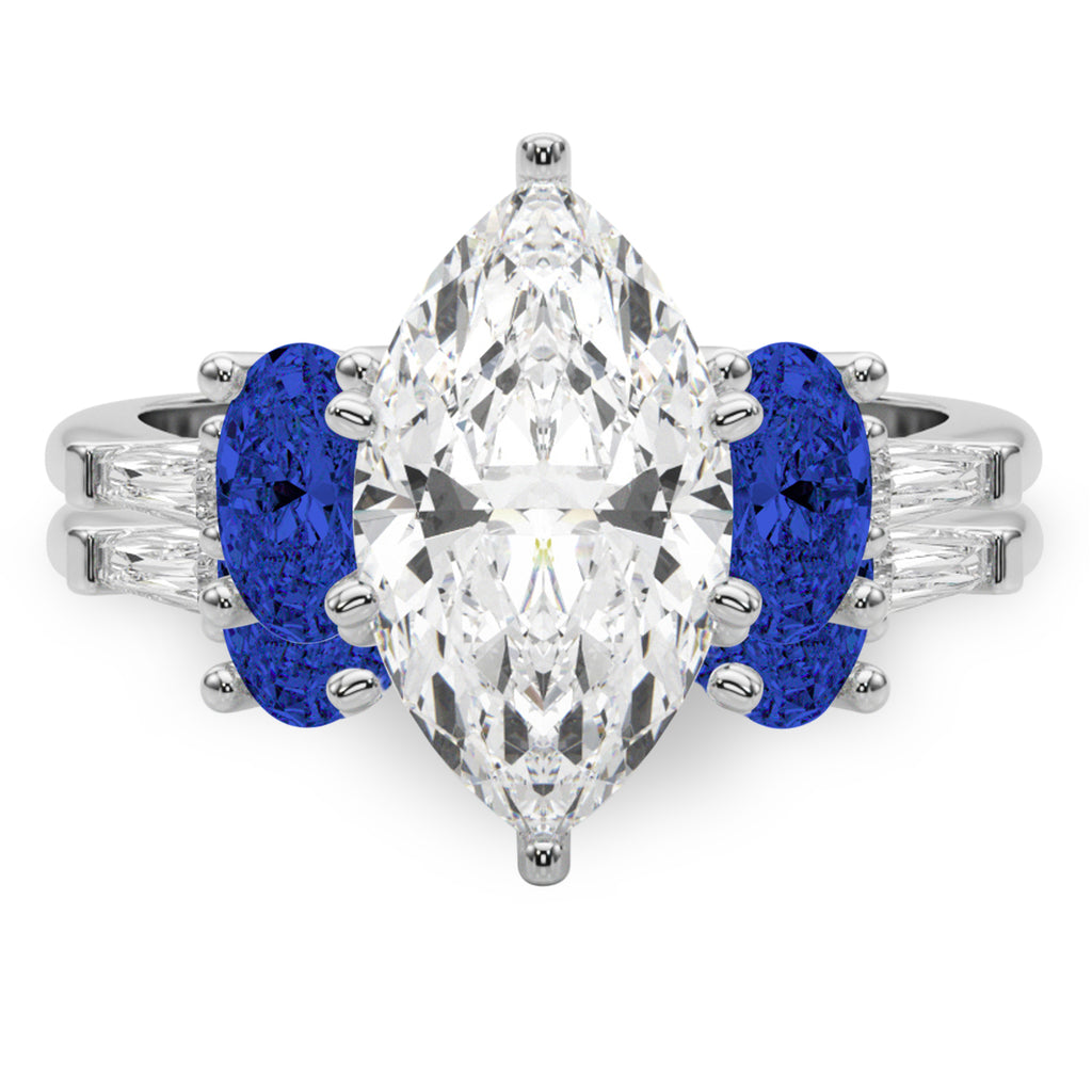 Marquise Lab Diamond & Oval Blue Sapphire Bridal Set in Platinum (5.17ct)