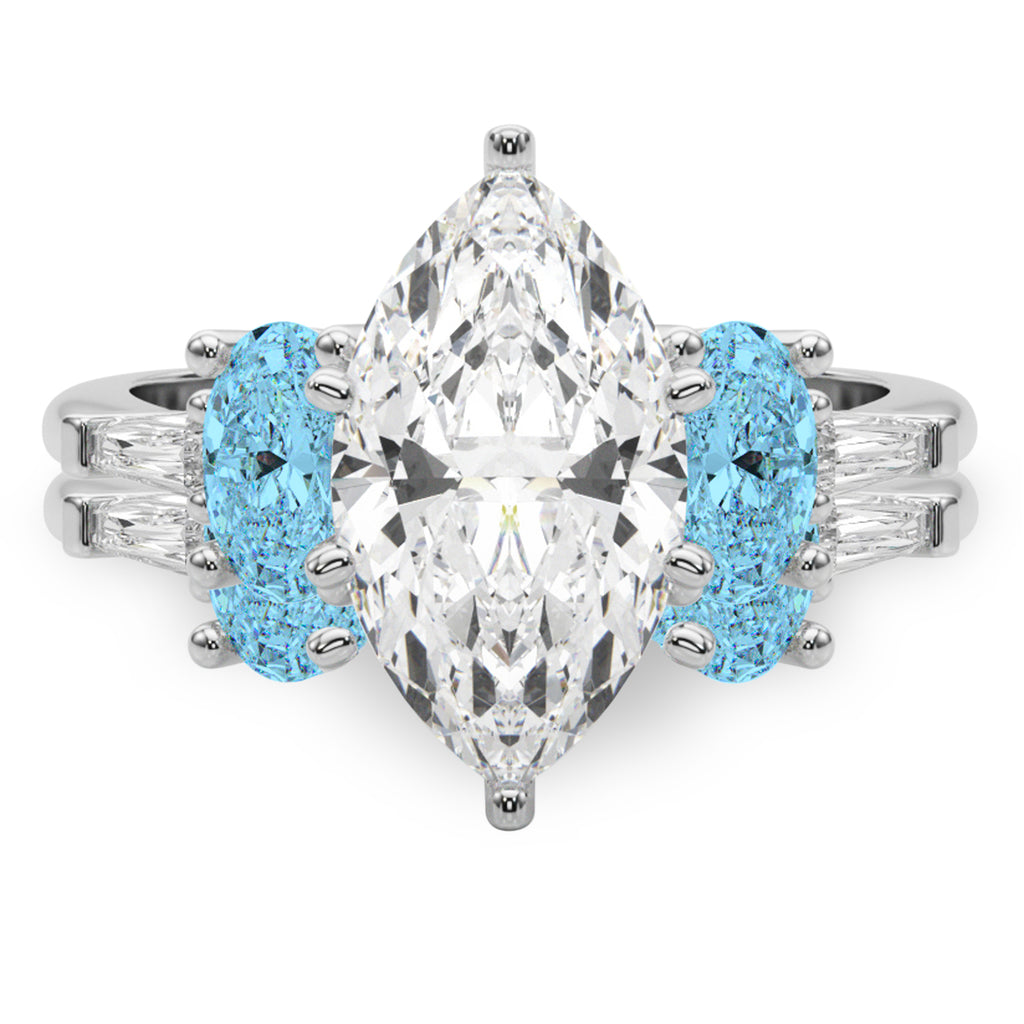 Marquise Lab Diamond & Oval Blue Topaz Bridal Set in Platinum (4.97ct)