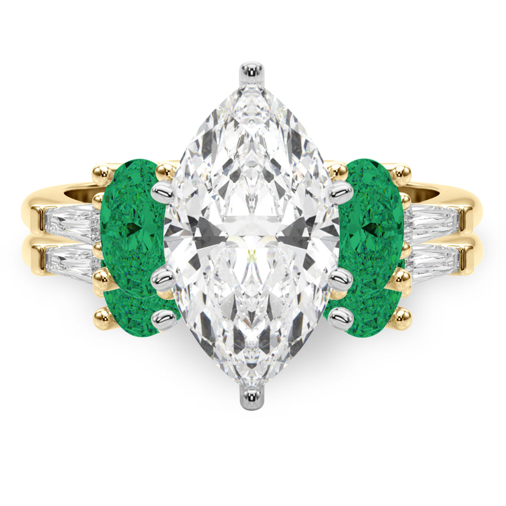 Marquise Lab Diamond & Oval Emerald Bridal Set 14K Yellow Gold (4.65ct)