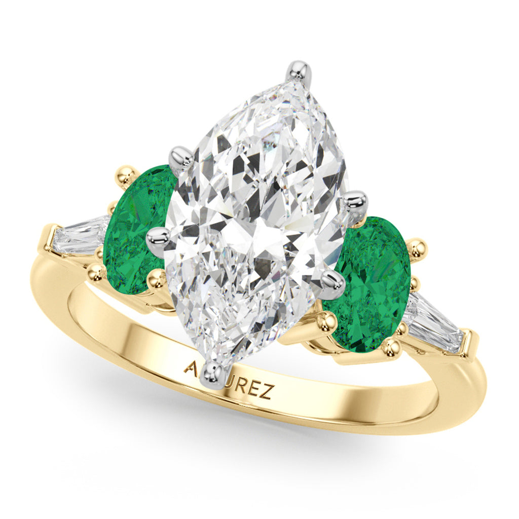 Marquise Lab Diamond & Oval Emerald Bridal Set 14K Yellow Gold (4.65ct)