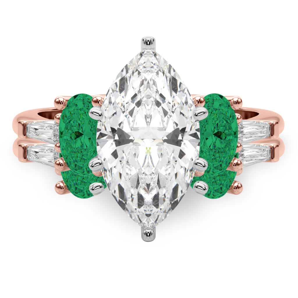 Marquise Lab Diamond & Oval Emerald Bridal Set 18K Rose Gold (4.65ct)