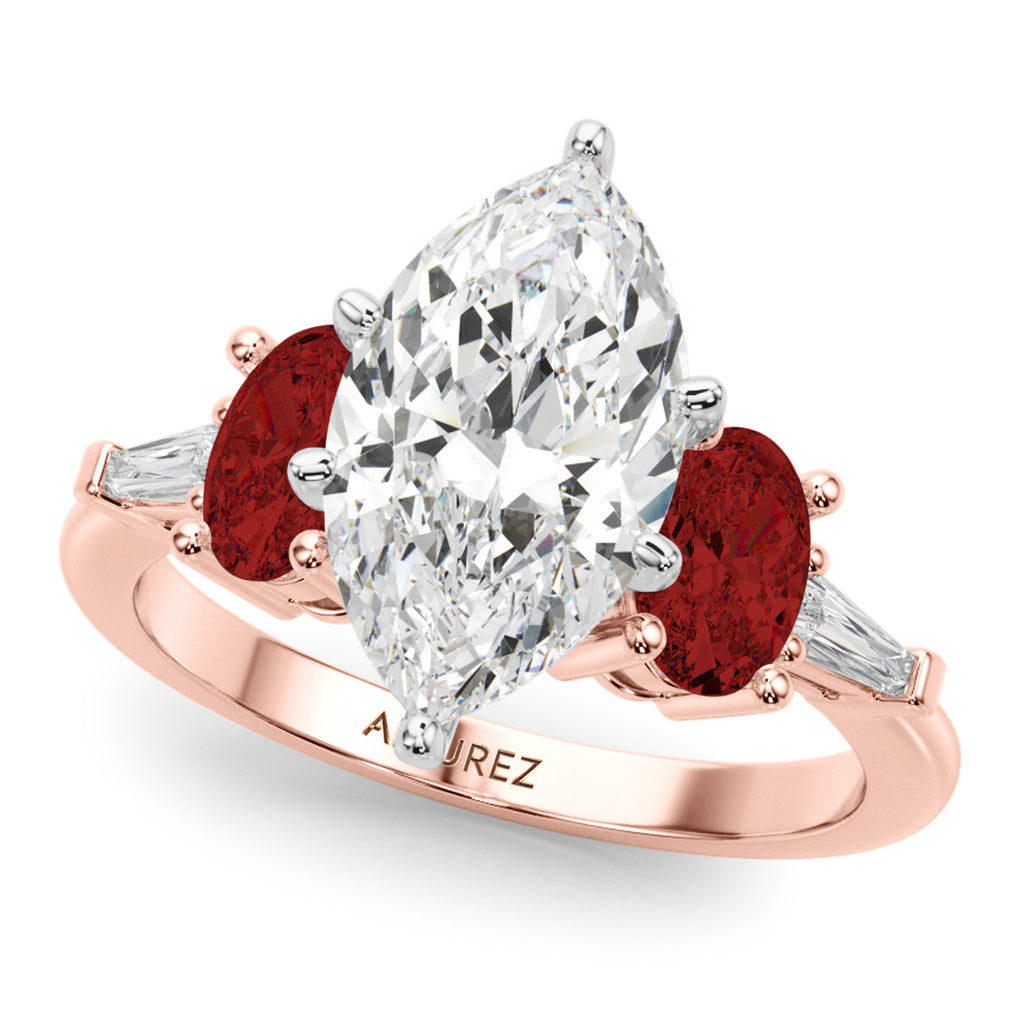 Marquise Lab Diamond & Oval Garnet Bridal Set 14K Rose Gold (4.97ct)