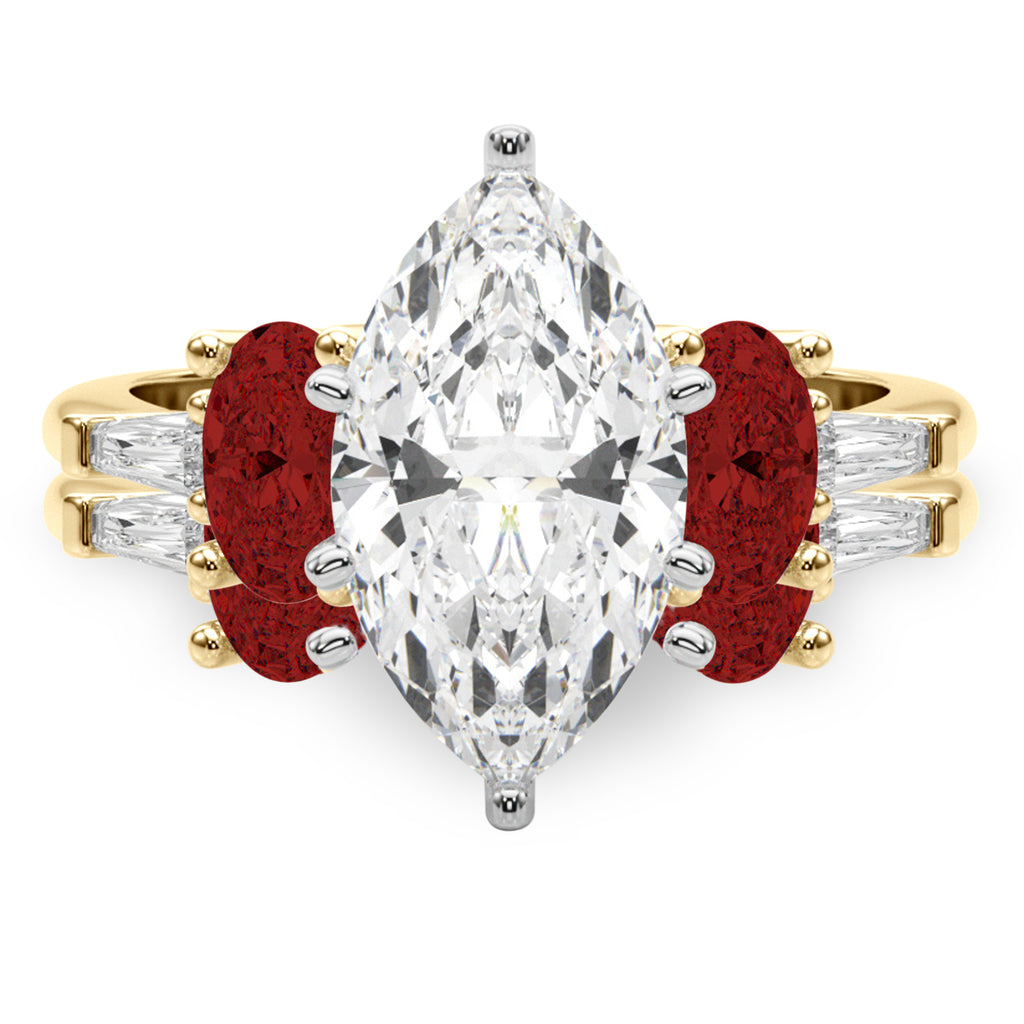 Marquise Lab Diamond & Oval Garnet Bridal Set 14K Yellow Gold (4.97ct)