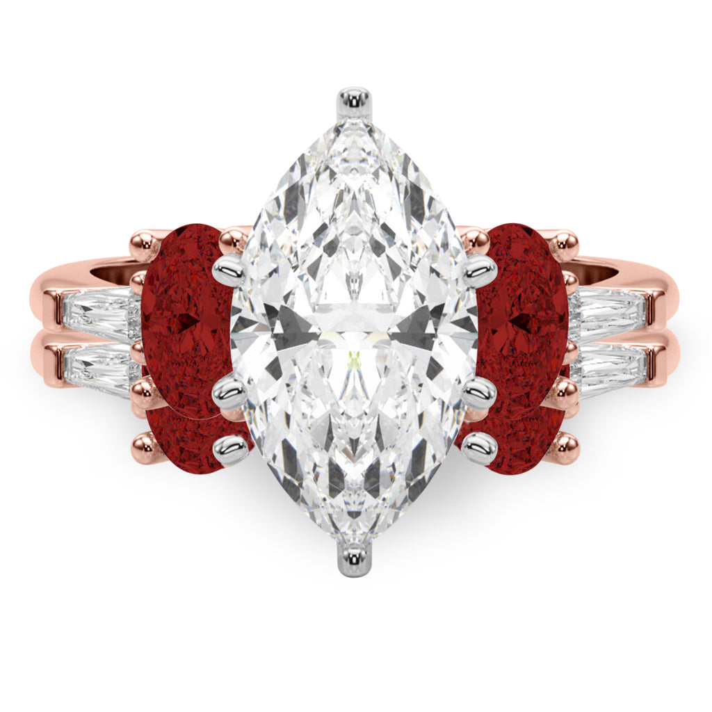 Marquise Lab Diamond & Oval Garnet Bridal Set 18K Rose Gold (4.97ct)
