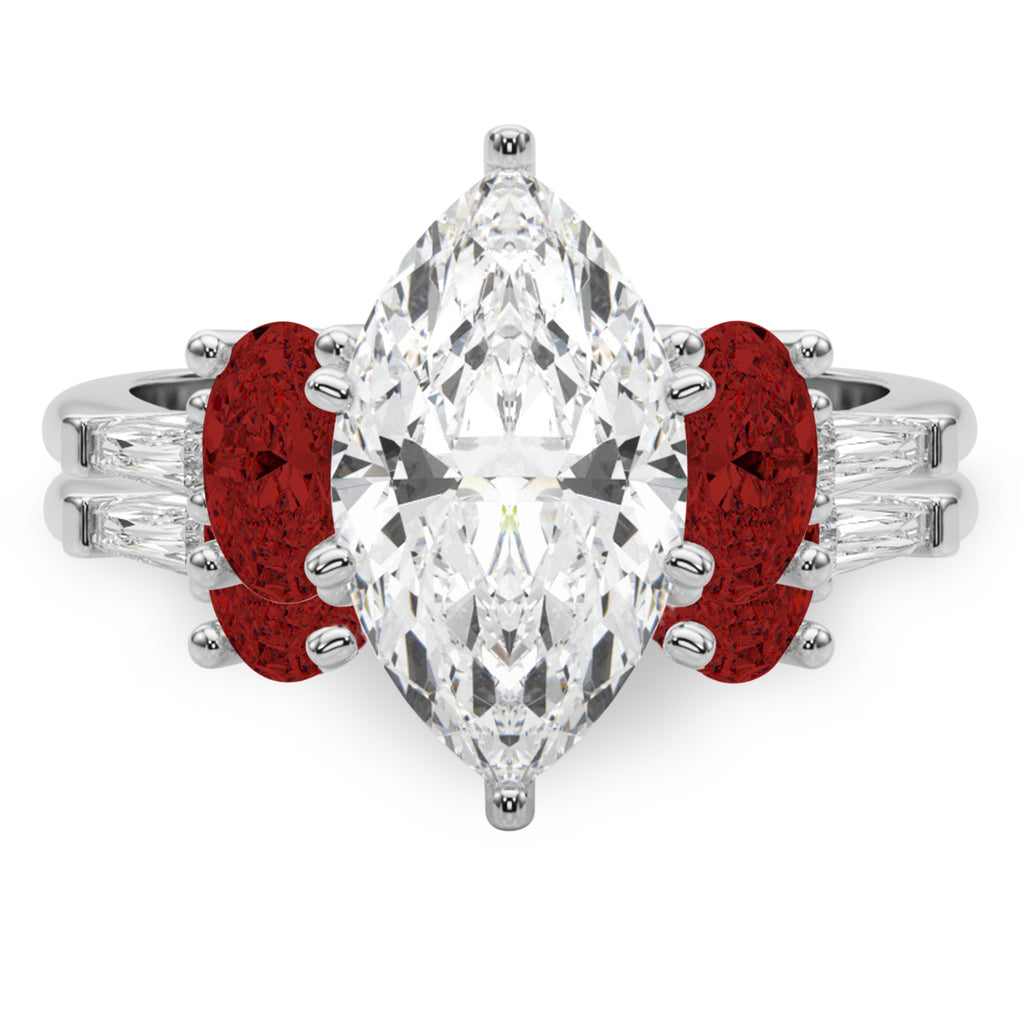 Marquise Lab Diamond & Oval Garnet Bridal Set in Palladium (4.97ct)