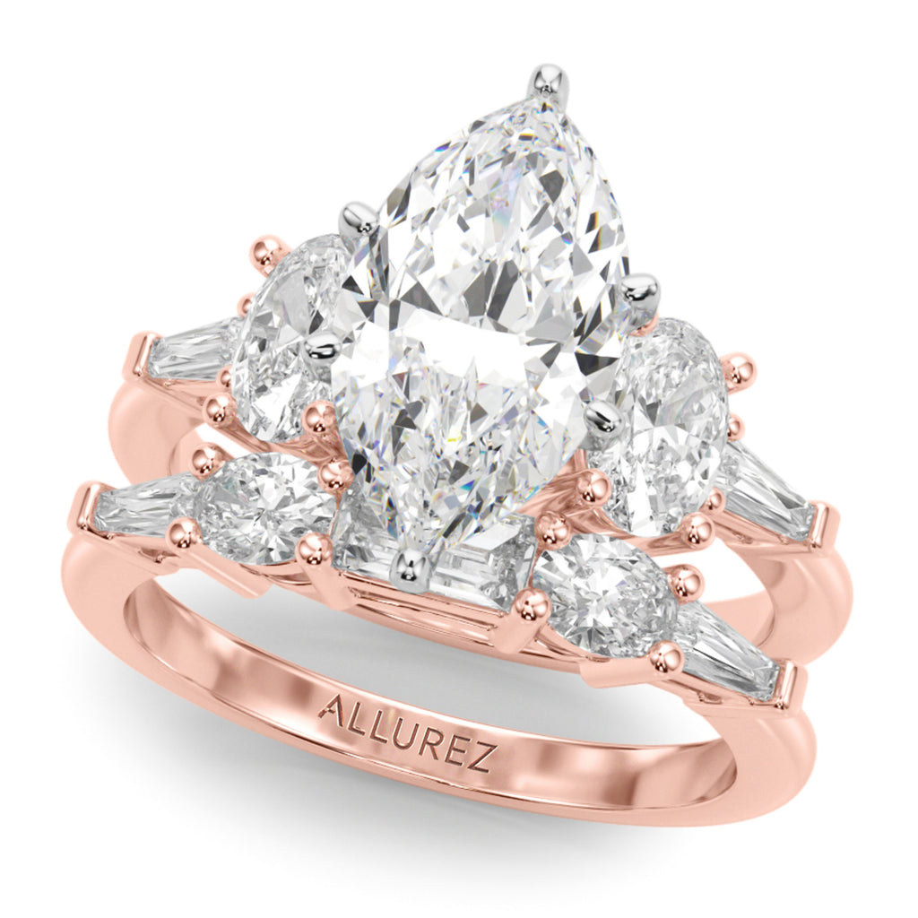 Marquise Moissanite Diamond Engagement Ring Bridal Set 14K Rose Gold (4.93ct)