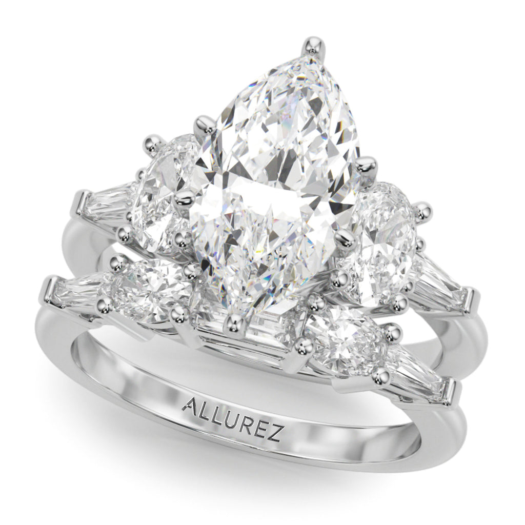 Marquise Moissanite Diamond Engagement Ring Bridal Set 14K White Gold (4.93ct)