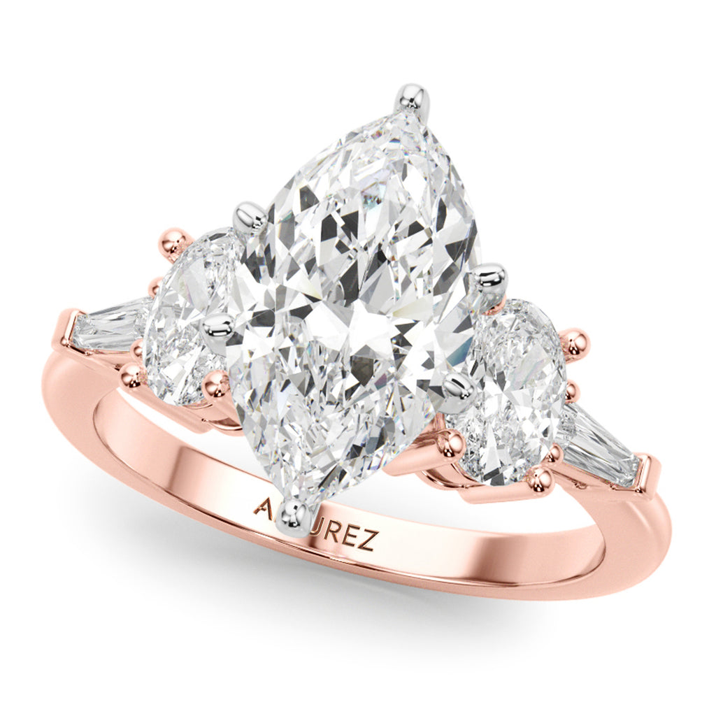 Marquise Moissanite Diamond Engagement Ring Bridal Set 18K Rose Gold (4.93ct)