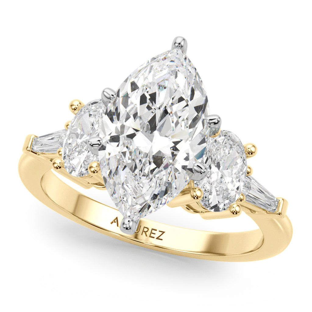 Marquise Moissanite Diamond Engagement Ring Bridal Set 18K Yellow Gold (4.93ct)