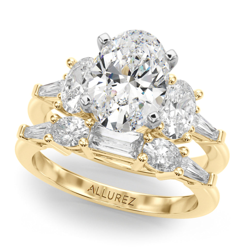 Oval Lab Grown Diamond Engagement Ring Bridal Set 14K Yellow Gold (4.93ct)