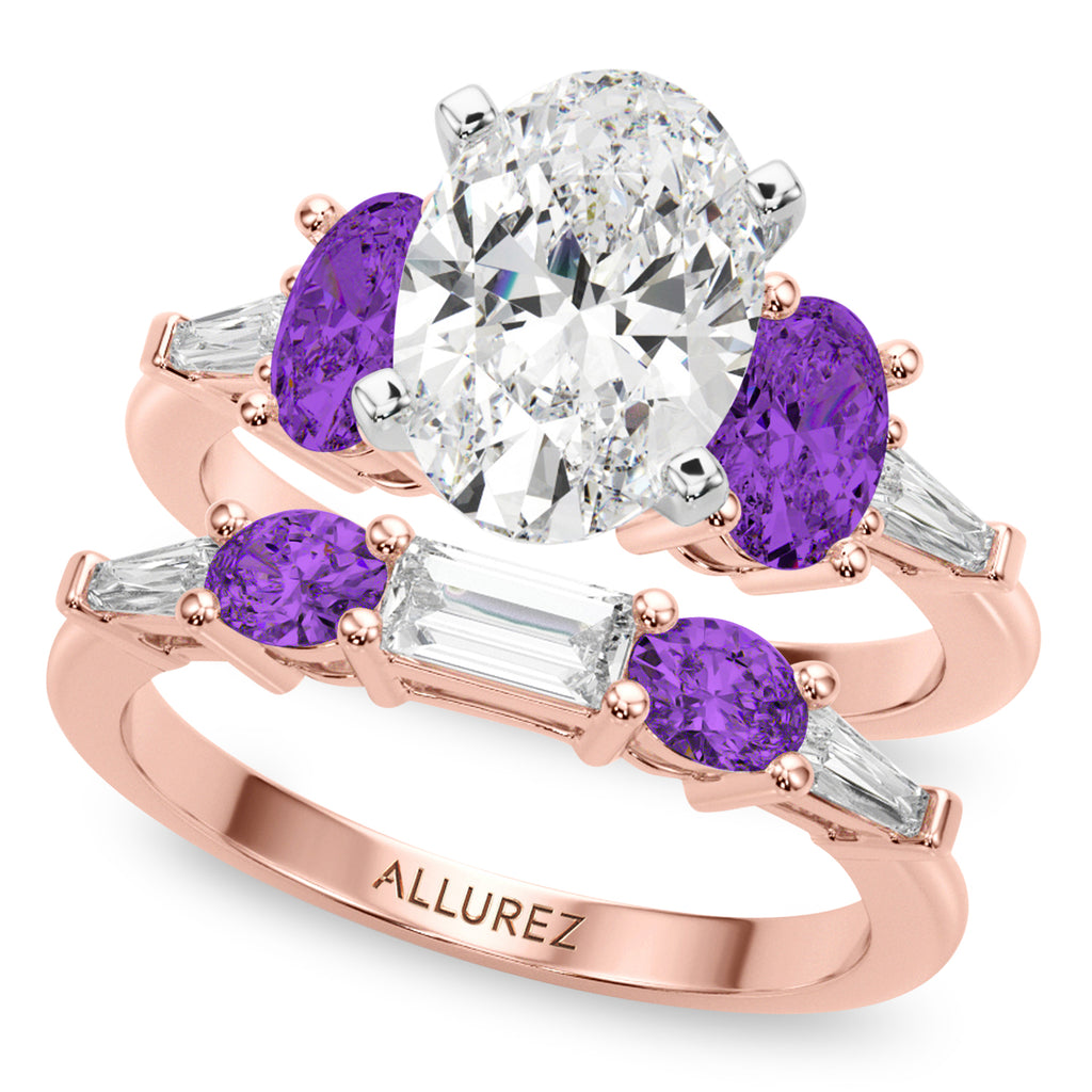 Oval Lab Diamond & Amethyst Bridal Set 14K Rose Gold (4.65ct)