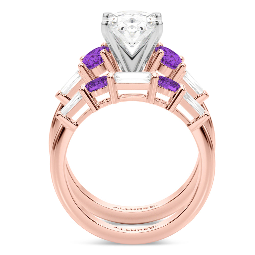 Oval Lab Diamond & Amethyst Bridal Set 14K Rose Gold (4.65ct)
