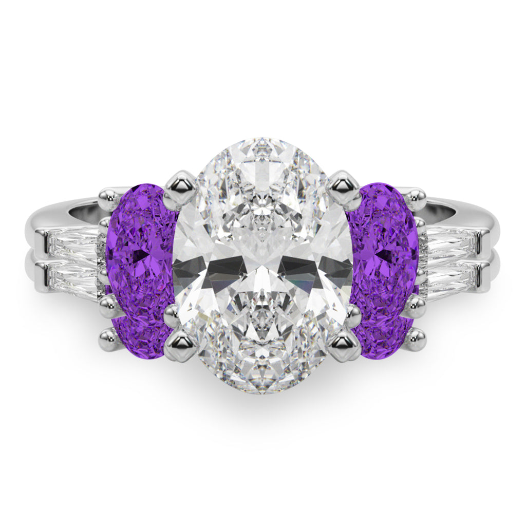 Oval Lab Grown Diamond & Amethyst Bridal Set 14K White Gold (4.65ct)