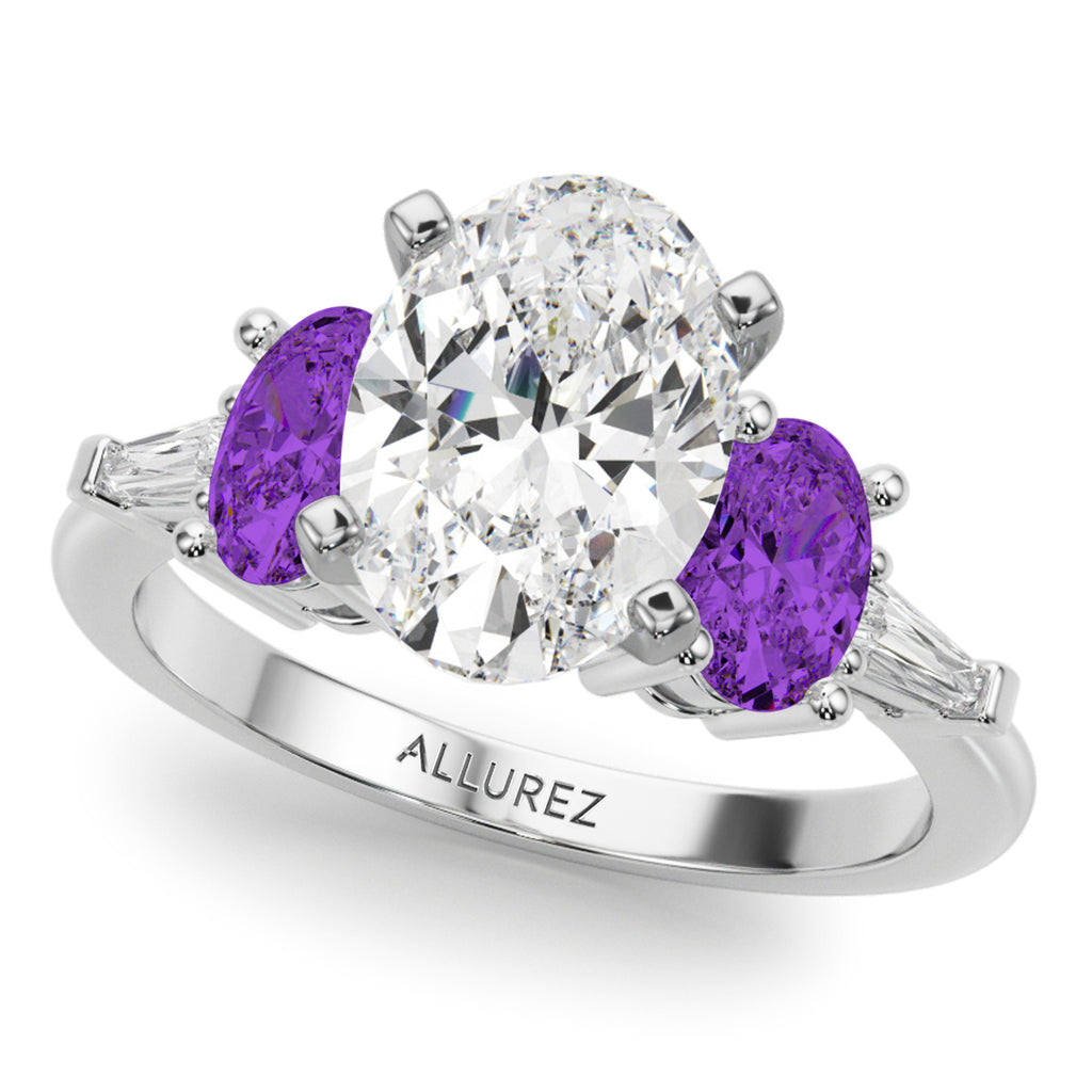 Oval Lab Grown Diamond & Amethyst Bridal Set 14K White Gold (4.65ct)