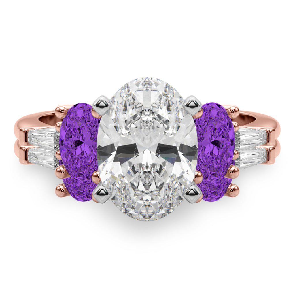 Oval Lab Diamond & Amethyst Bridal Set 18K Rose Gold (4.65ct)