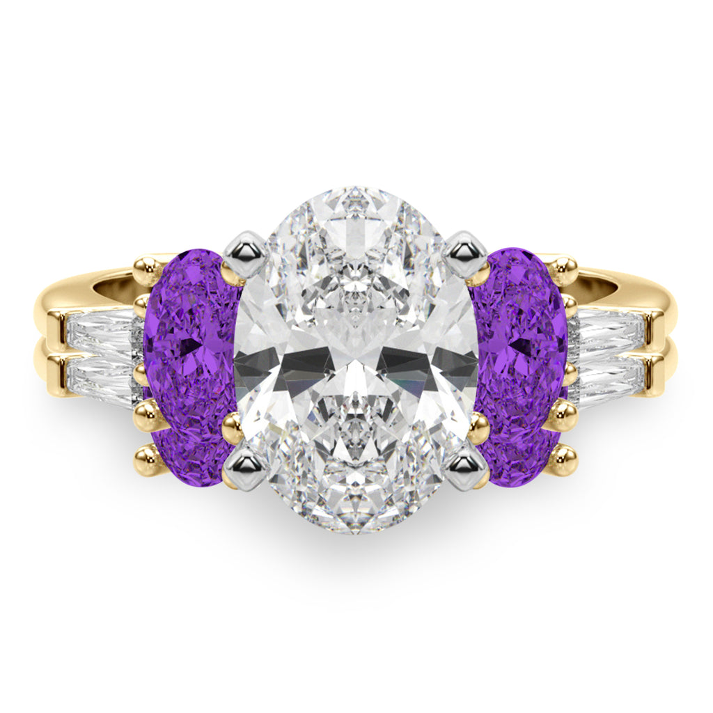 Oval Lab Diamond & Amethyst Bridal Set 18K Yellow Gold (4.65ct)