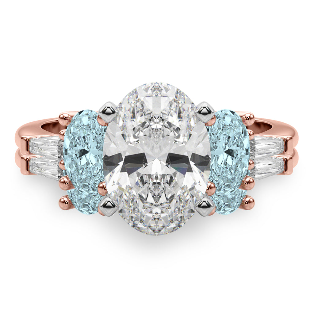 Oval Lab Diamond & Aquamarine Bridal Set 14K Rose Gold (4.65ct)