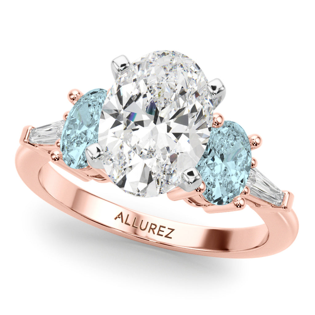 Oval Lab Diamond & Aquamarine Bridal Set 14K Rose Gold (4.65ct)