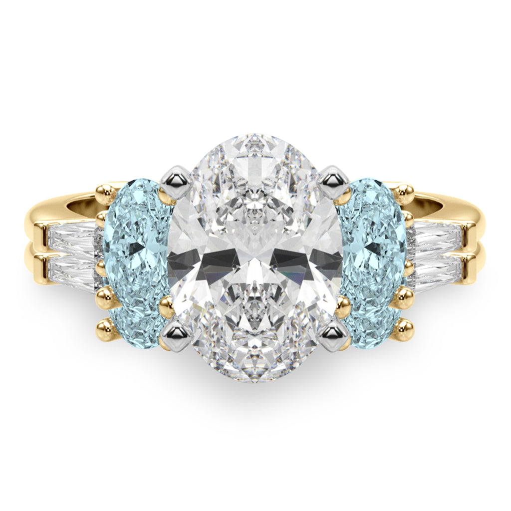 Oval Lab Diamond & Aquamarine Bridal Set 18K Yellow Gold (4.65ct)