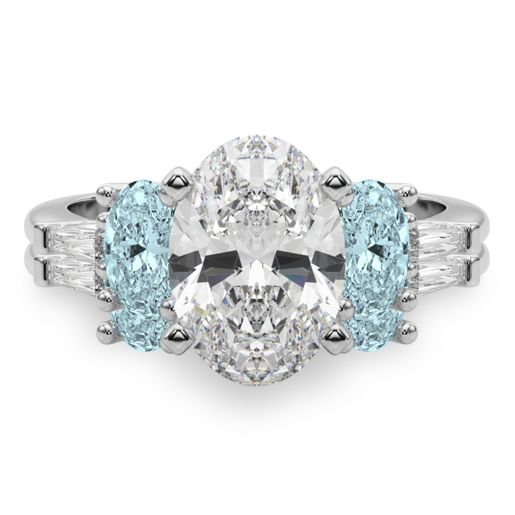 Oval Lab Diamond & Aquamarine Bridal Set in Palladium (4.65ct)