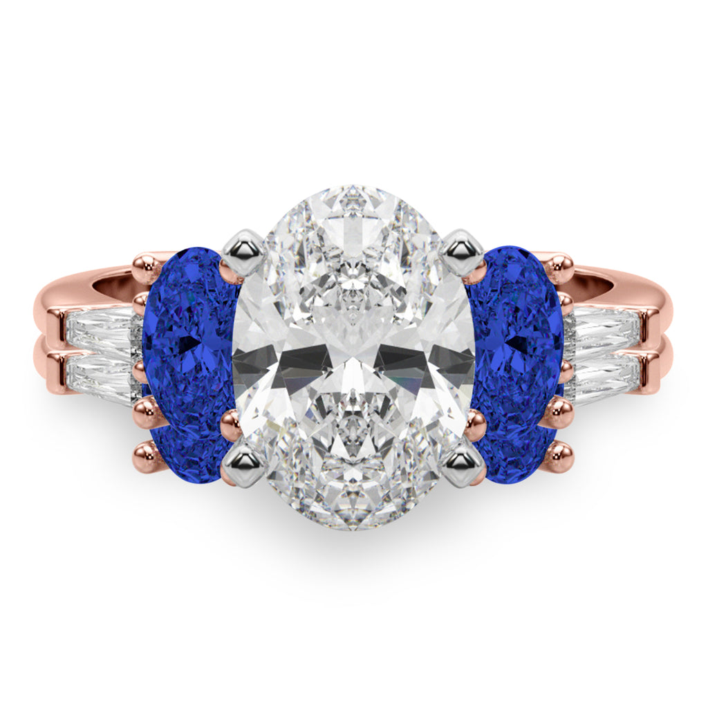 Oval Lab Diamond & Blue Sapphire Bridal Set 14K Rose Gold (5.17ct)