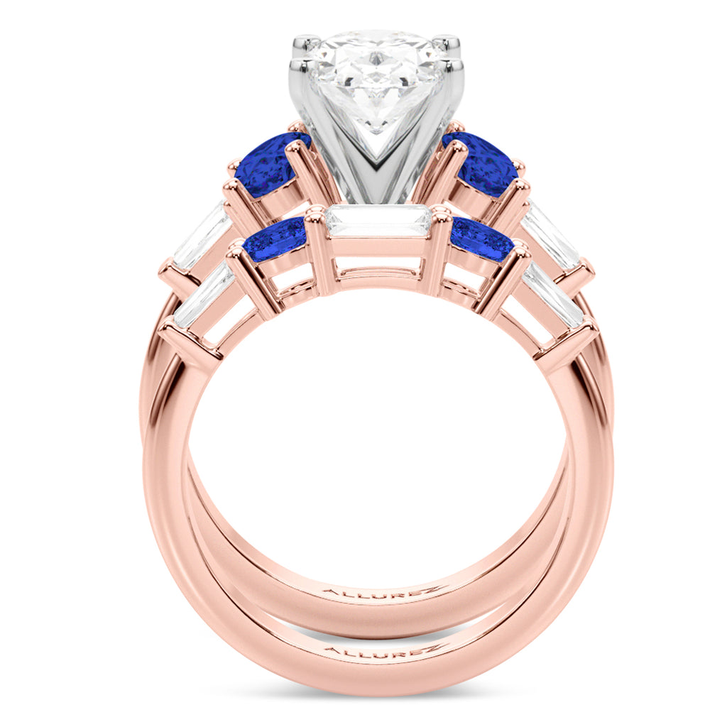 Oval Lab Diamond & Blue Sapphire Bridal Set 14K Rose Gold (5.17ct)