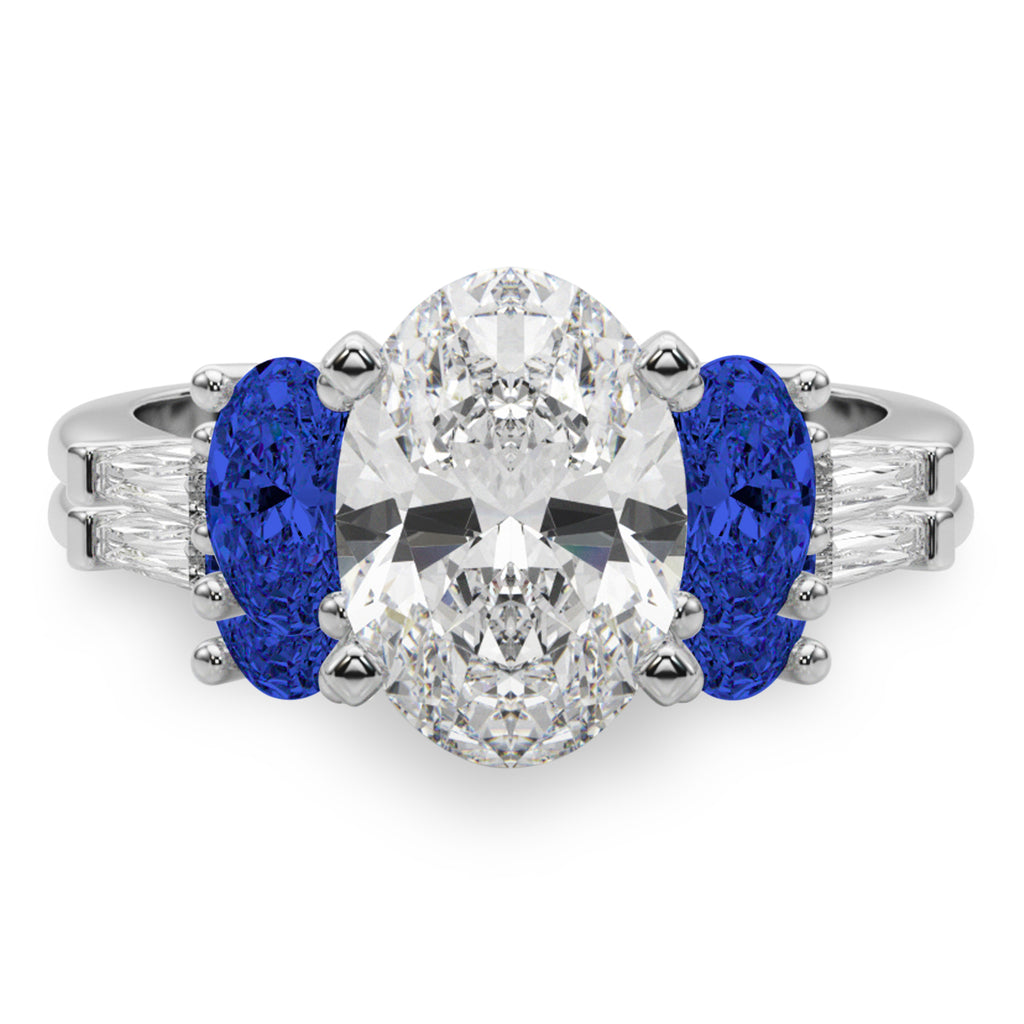 Oval Lab Diamond & Blue Sapphire Bridal Set 18K White Gold (5.17ct)