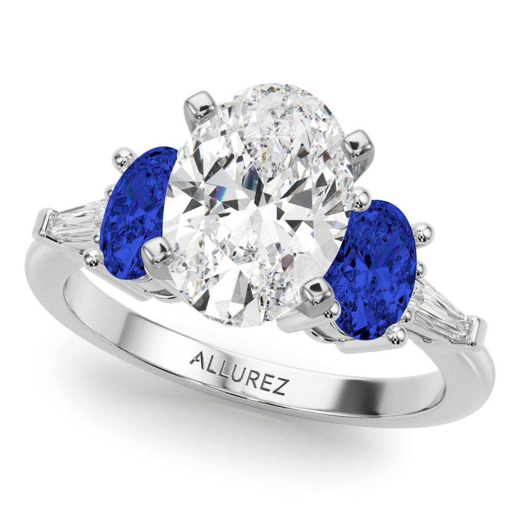Oval Lab Diamond & Blue Sapphire Bridal Set 18K White Gold (5.17ct)