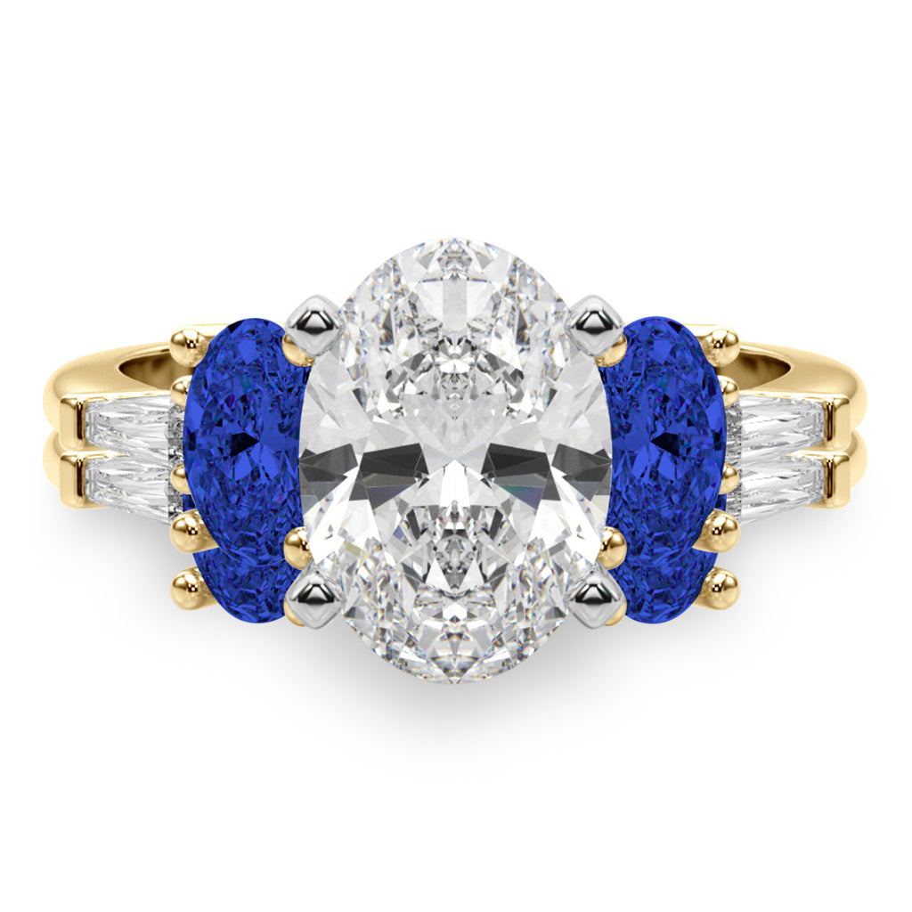 Oval Lab Diamond & Blue Sapphire Bridal Set 18K Yellow Gold (5.17ct)